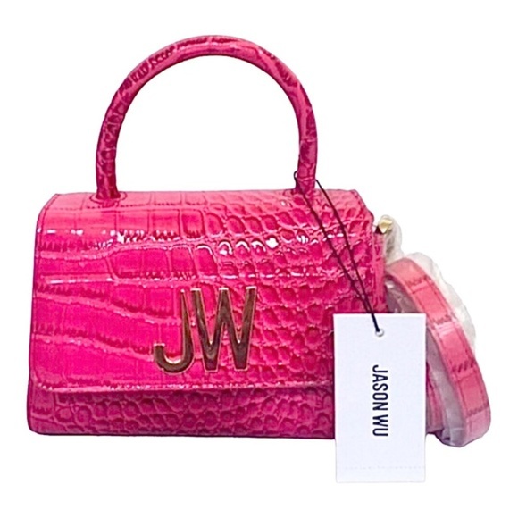 Jason Wu glossy patent pink faux croc embossed mini top handle crossbody bag new - Picture 1 of 8